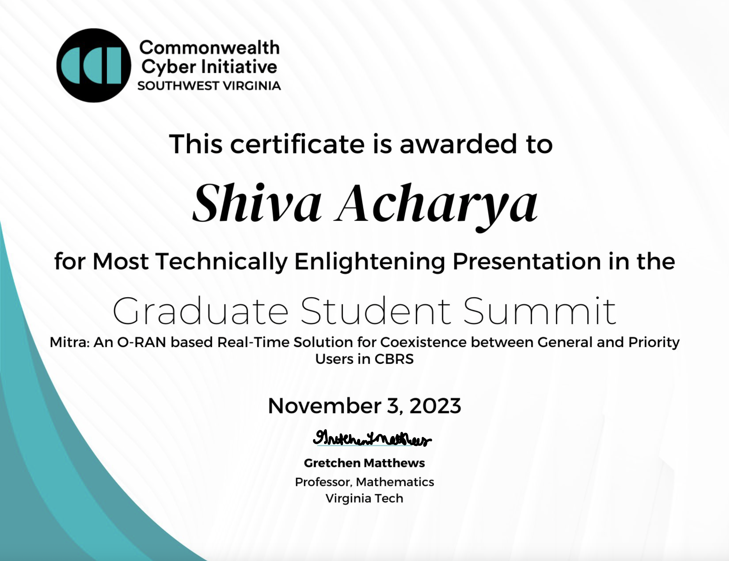 Certificate - Most Technically Enlightening Presentation